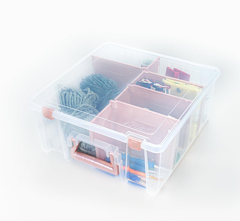ArtBin 6990RK Super Satchel Double Deep, Portable Art & Craft Organizer with Handle, [1] Plastic Storage Case, Clear with Rose Gold Accents - Image 3